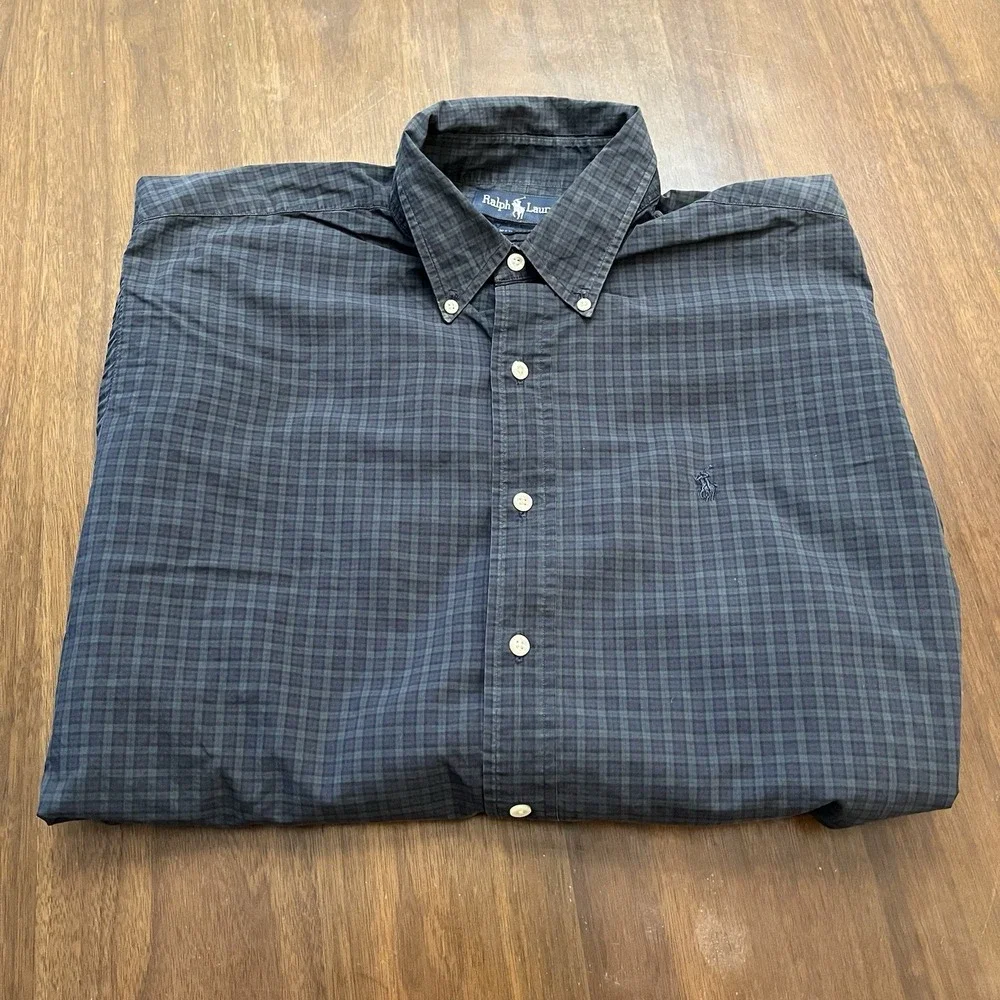Polo Ralph Lauren Shirt Mens Large Green Plaid Classic Fit Basic Button Down